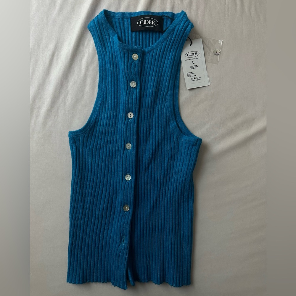 Blue button down tank top